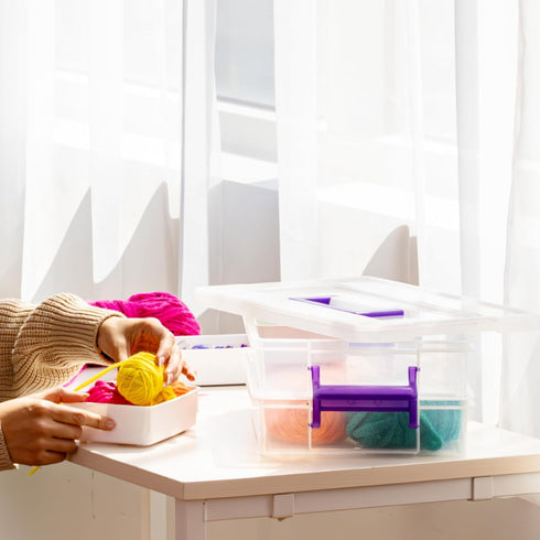 IRIS USA Plastic Storage Bins - 9.4 Qt. Craft Organizers with Removable Tray, Handle for Art Supply Storage