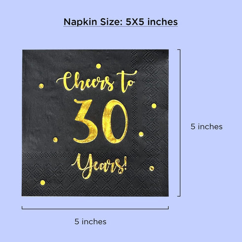 Cheers to 30 Years Cocktail Napkins | Happy 30th Birthday Decorations for Men and Women, 50-Pack 3-Ply Napkins | 5 x 5