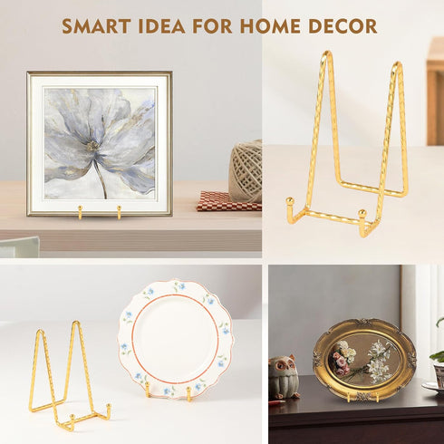 Plate Holder Easel Display Stand - 6 Inch Twisted Metal Wire Stands for Decorative Plates, Pictures, Books