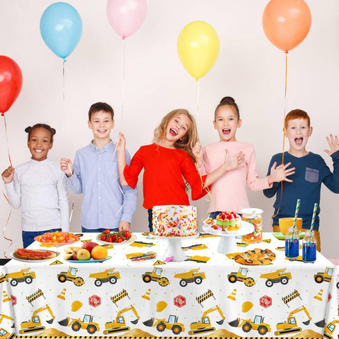 3 Pack 54 108 Inches QIYANPAX Construction Plastic Birthday Party Tablecloths, x - Construction Table Covers for Kids'
