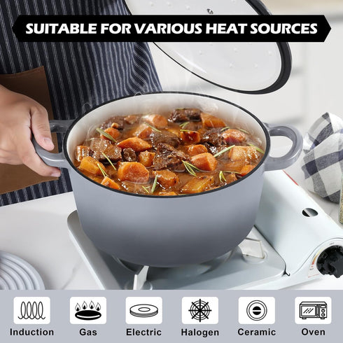 6QT Simmer TeamFar Enameled Cast Iron Dutch Oven, Nonstick Dutch Oven Pot with Lid & Dual Handles for Bread Baking