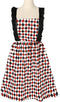 Violet Mist Cotton Linen Apron, Women Cross Back Apron with Pockets, Vintage Black and Red Argyle Pinafore Dress