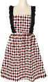 Violet Mist Cotton Linen Apron, Women Cross Back Apron with Pockets, Vintage Black and Red Argyle Pinafore Dress