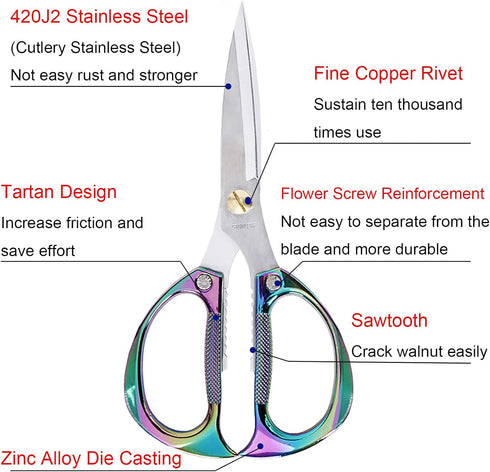 Kitchen Scissors All Purpose Heavy Duty Shears for Food, Meat, Poultry, Vegetable, Herbs | 7.5inches
