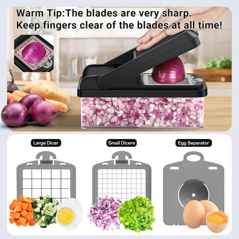 SpaceHacks 12-in-1 7 Vegetable Chopper, Kitchen Gadgets with Blades, Veggie, Food, Onion Chopper, Cucumber Slicer