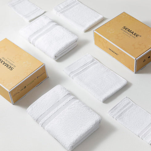 6-Piece Set, 600GSM 100% 2 Packaging, SEMAXE Solid Towel White, Cotton, Each of Bath Towel, Hand Towel, and Washcloths