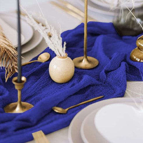 6 Pack 10FT FANPROMS Blue Gauze Table Runner Boho Cheesecloth Table Runners for Bridal Shower Royal Blue Table Runner
