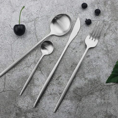 JASHII Silverware Set, 24-Piece Stainless Steel Flatware Set,Kitchen Utensil Set Service for 6,Tableware Cutlery Set for Home, Dishwasher Safe (Matte Silver) by JASHII