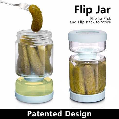 Flip,34oz WhiteRhino Glass Pickle Jar with Strainer Pickle Container,Hourglass Pickle Juice Separator Jar