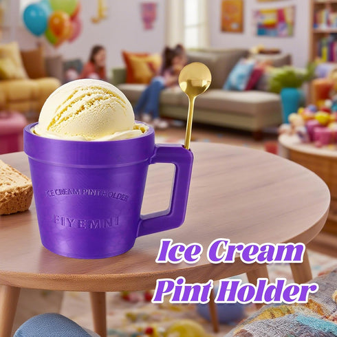 FIYEMNI 16oz 3D Ice Cream Pint Holder, with Antifreeze Handle & Spoon Slot, Ice Cream Pint Insulated Sleeve Containers
