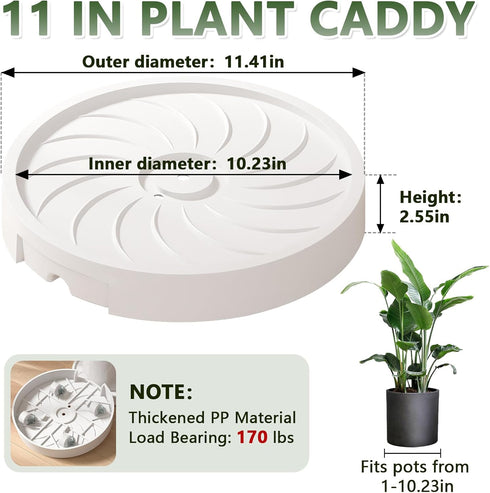 2 Pack 11" MCleanPin Plant Caddy with Hidden Wheels, Heavy Duty Rolling Plant Stand with Removable Drainage Tray
