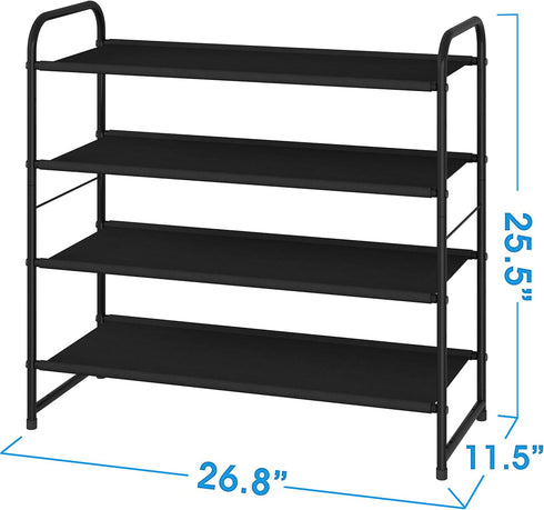 4-Tier Simple Trending Stackable Shoe Rack, Expandable & Adjustable Fabric Shoe Shelf Storage Organizer, Black