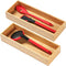 Umilife Bamboo Kitchen Utensils Organizer, Extra Long Flatware Cutlery Storage Box, Multi-Use Drawer Divider (Set of 2)