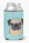 Caroline's Treasures BB1200CC Checkerboard Blue Fawn Pug Can or Bottle Hugger Cooler, Washable Drink Sleeve
