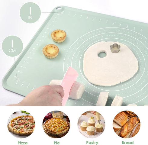 Countertop Silicone Pastry Mat, Non Slip Dough Mat with Measurements and Raised Edges, Food Grade Silicone Baking Mat