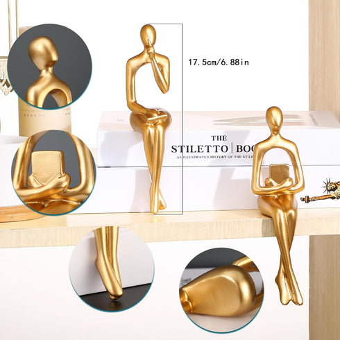 Set 4-Decorate CYYKDA Bookshelf Decor Gold Thinker Statue Figurines of Your Home, Office, or Shelf with Abstract Art