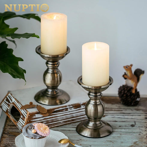 2 Pcs Bronze Iron Pillar Candle Holders, Ideal for 3" Pillar Candles, Gifts for Wedding, Home, Spa