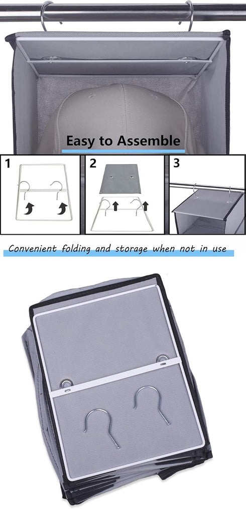 GRANDAN Hat Rack with Upgrade Metal Hooks, 10 Shelf Hanging Closet Organizer for Baseball Caps, Gray