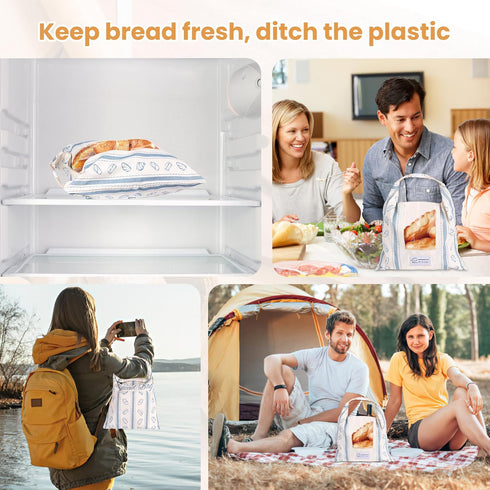 Tag(2 Pack) Reusable Bread Bags, Cotton & TPU Lining Bread Bags with Transparent Window, Anti-Slip Lock Keeps Homemade