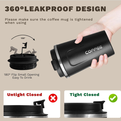 cold(2nd-Black, 12OZ) SPLMIFA Travel coffee mugs leak-proof, reusable coffee cups with lids, stainless steel vacuum