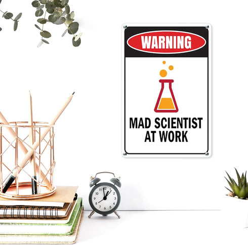 Mad Scientist Home Wall Decor - Aluminum Science Gifts, Laboratory Sign Tin Metal Decor for Chemistry Classroom
