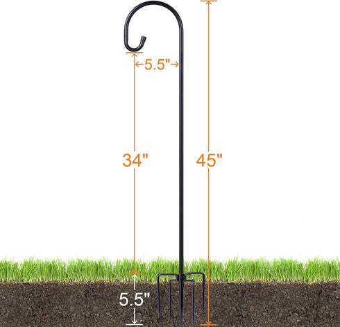 45 INCH 5 Hummingbird (2 Pack) Ottsuls Bird Feeder Pole, Heavy Duty Shepherds Hooks for Outdoor with Prong Base