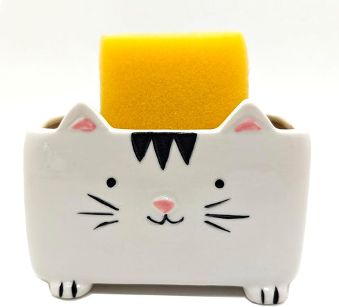 MONMOB Cat Sponge Holder Ceramic Cat Soap Holder Cute Cat Decor Kitchen Accessories Cat Home Decor Ceramic Kitchen