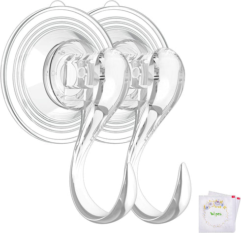 VIS'V Small Shower Suction Cup Hooks, Heavy Duty, Removable and Reusable, Clear, 2 Pcs