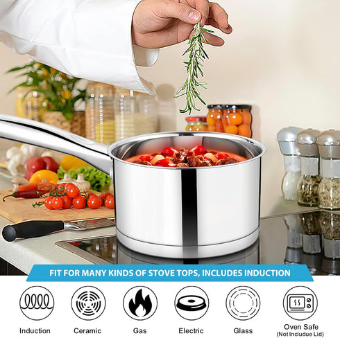 TeamFar 1qt Stainless Steel Saucepan with Straight Side