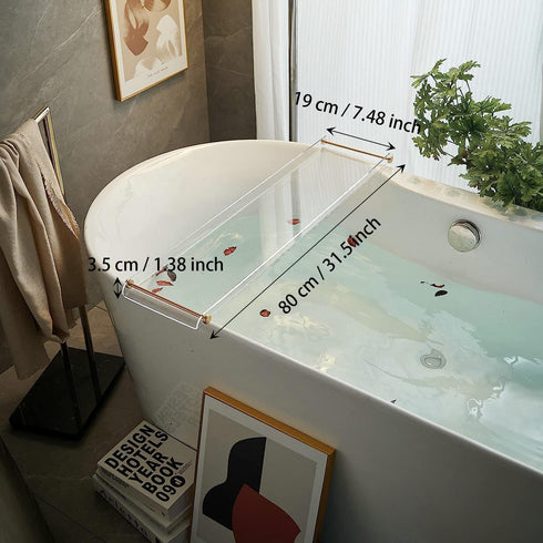 Beelee Bathtub Tray Clear Caddy Rack, Acrylic Tub Tray with Gold Rails for Book, Phone, Candle, Wine