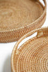 HITOMEN 11.8'' Hand-Woven Round Rattan Serving Tray Natural-M Decorative Wicker Trays with Handles for Coffee Table