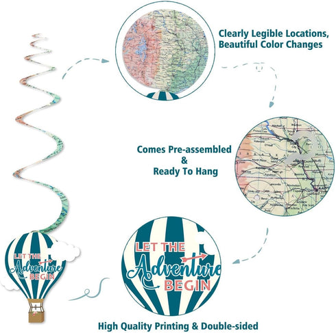 30CT Adventure Awaits Travel Themed Hanging Swirl Decorations - Bon Voyage, Farewell, Retirement Party Supplies