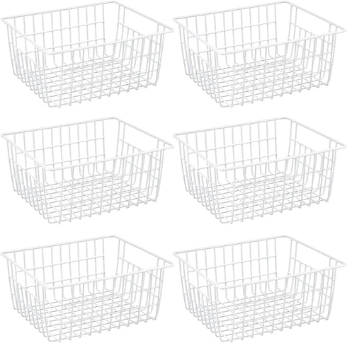 iPEGTOP Wire Storage Freezer Baskets, Set of 6 Large 15.4" White Organizer Storage Bins with Handles for Kitchen,