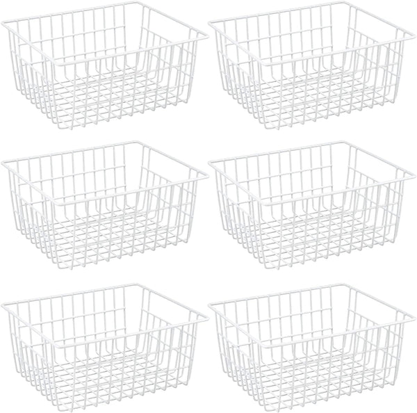 iPEGTOP Wire Storage Freezer Baskets, Set of 6 Large 15.4" White Organizer Storage Bins with Handles for Kitchen,