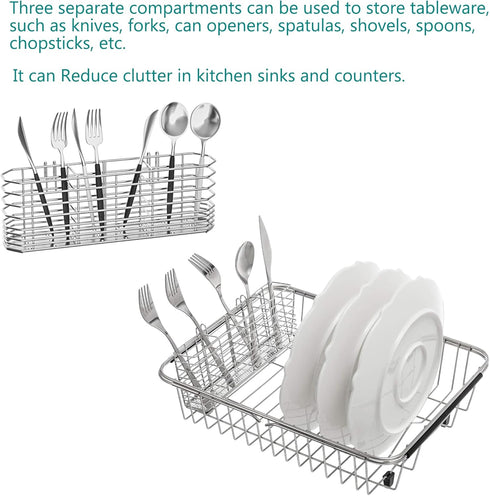 304 Stainless Steel Utensil Holder, Dish Drying Rack, Knife and Fork Drainage Basket, Rust Proof, Color-Silver