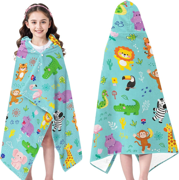 Hooded Kids Bath Towels - Cute Hooded Towels for Kids, Animals Bath