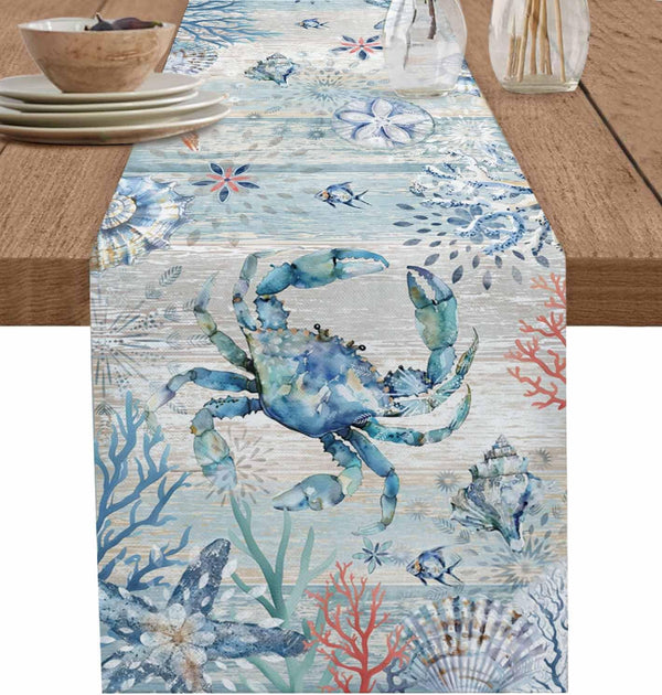 Lsrtoss Coastal Crab Table Runner 48 Inches Long Farmhouse Dress Scarves, Nautical Summer
