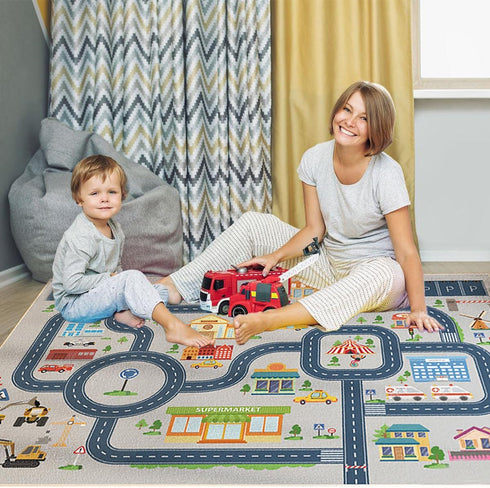 HOJOMACA 3247inch, Car Rug Road Carpet Play Mat for Toy Cars, Non-Slip Race Track Carpet Rug, Educational Area Play