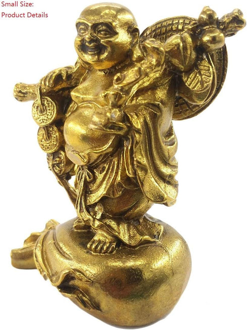 Fengshui Statue Buddha, Brass Laughing Buddha Carrying Bag, God of Wealth Figurines
