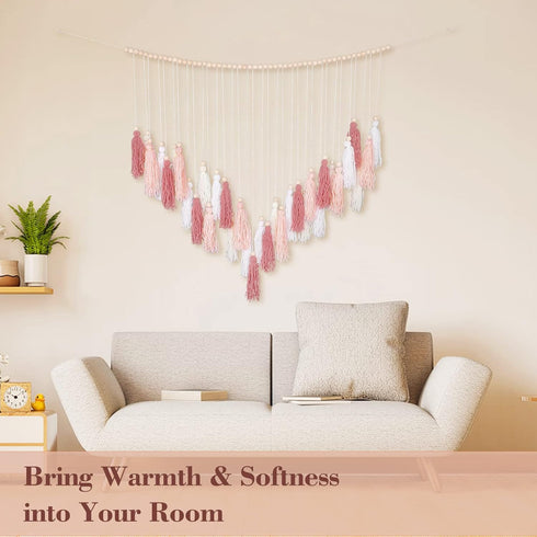 Luxbrand Large Macrame Wall Haning Boho Home Decor, Blush Pink Tassel Wall Decor Bohemian, Bedroom Living Room Girls