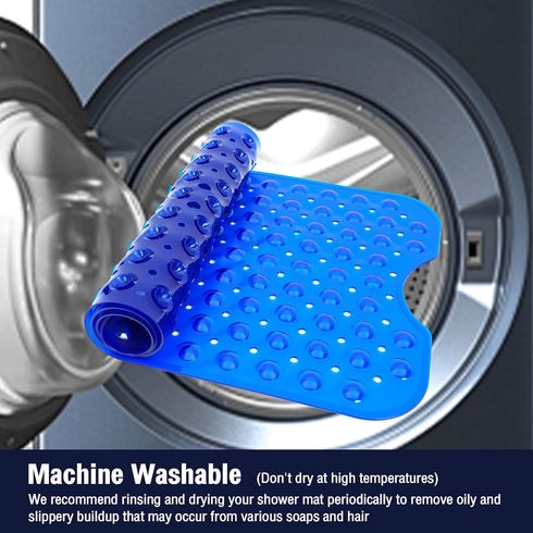 40 16 Inch Extra Long Bathtub Mat Non Slip, Clear Navy Blue Soft Bath Mat for Tub x Full Size, Long Shower Mats