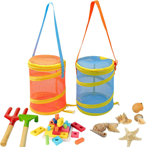 2Pcs Foldable Toy Storage Bag, Large Capacity Sea Shell Bags for Beach