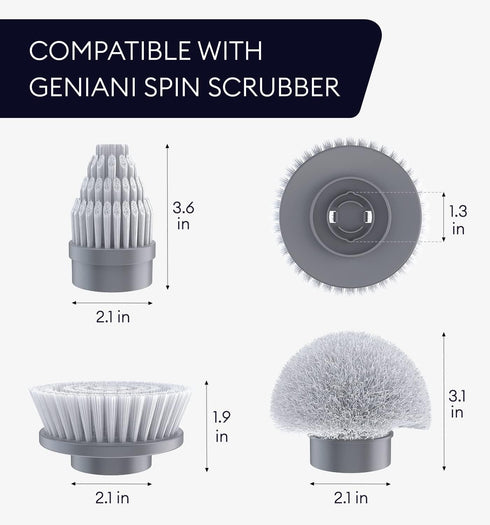 Set 3 Replacement Brush Heads of for GENIANI Electric Spin Scrubber, Scrub Brush for Cleaning Bathroom, Tile, Floor