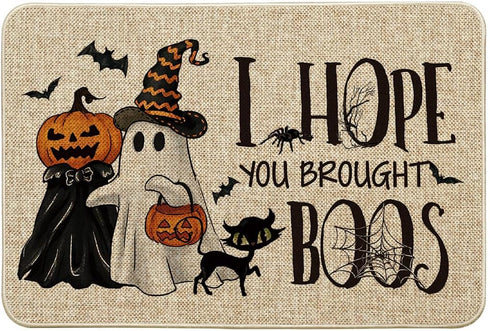 Artoid Mode Ghost Pumpkins Cat Halloween Doormat, I Hope You Brought Boos