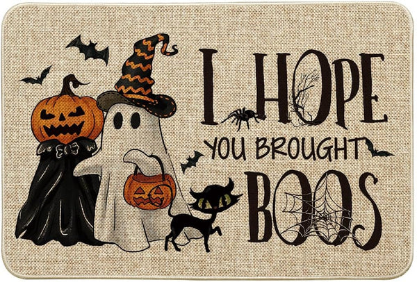 Artoid Mode Ghost Pumpkins Cat Halloween Doormat, I Hope You Brought Boos