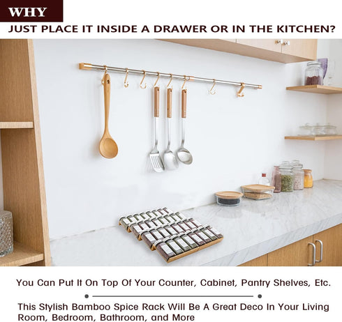 Angimio 8 Set- 7" 14" (7" 14") Bamboo Spice Rack Drawer Organizer - Pieces Wide Per Piece - Combine Pieces Into Wide
