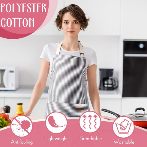 12 Handepo Pcs Cotton Aprons for Women Men with Pockets Soft Adjustable Bib Stripe Aprons for Cooking Kitchen Chef