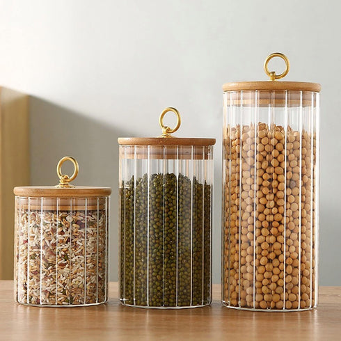 Glass Coffee Nuts Canister, Airtight Storage Jar with Bamboo Lids for Home Kitchen Storing Candy & Spices