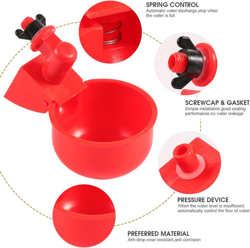 3/8 (6) Chicken Water Cup Waterer for Poultry, in Automatic Filling Waterer Poultry Drinking Bowl Chicken Water Feeder
