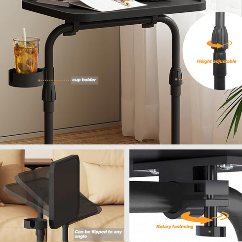 TB01BK091 TUTOTAK C Shaped End Table with Tiltable Surface, Adjustable Height Side Table, Slide Under Couch Table TV